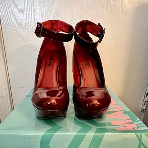Madeline Girl Bordeaux/Burgundy Platform Ankle Strap Heel